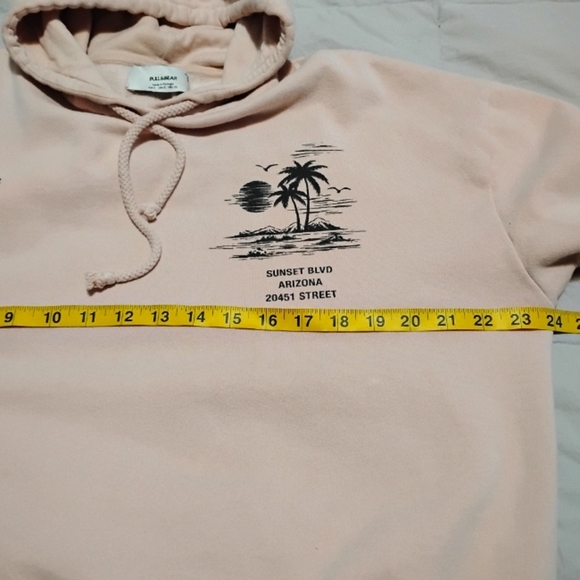 Pull&Bear | Pastel Pink Hoodie with PalmTree Streetwear Malibu Vibes | Size SM - Picture 7 of 11